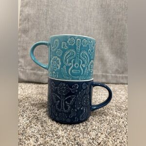 Dolly Parton Blue and Teal Paisley Stoneware Mugs x2
